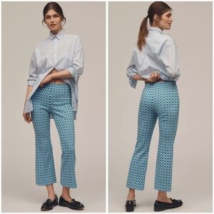 Anthropologie, Maeve Margot Kick Flare Blue Geometric Cropped Pants